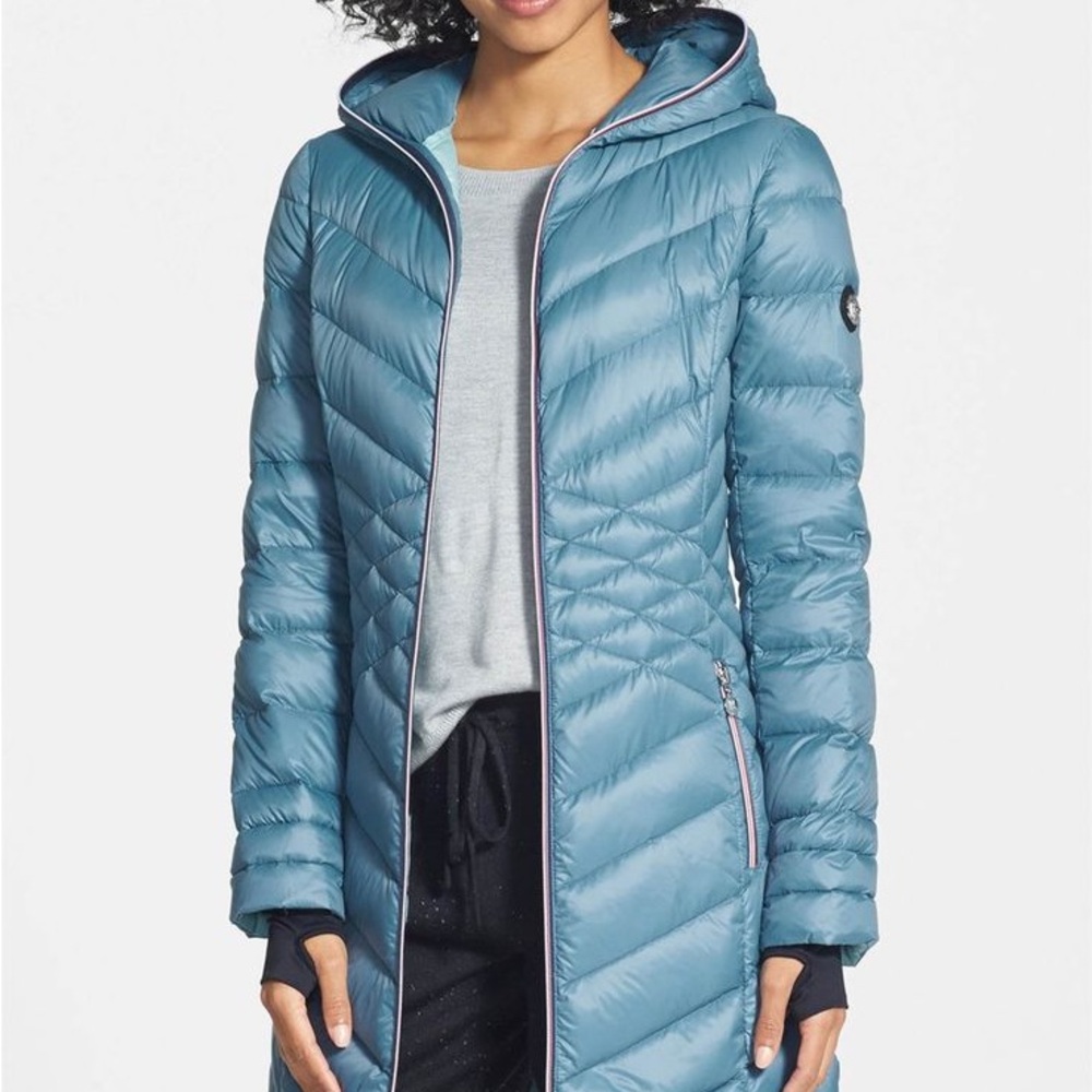 Bernardo Ice Blue Goose Down Packable Walking Coat Sz S